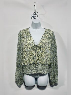 Autres‎ Filles Tie-Front Smocked Floral Blouse Size Large New With Tags